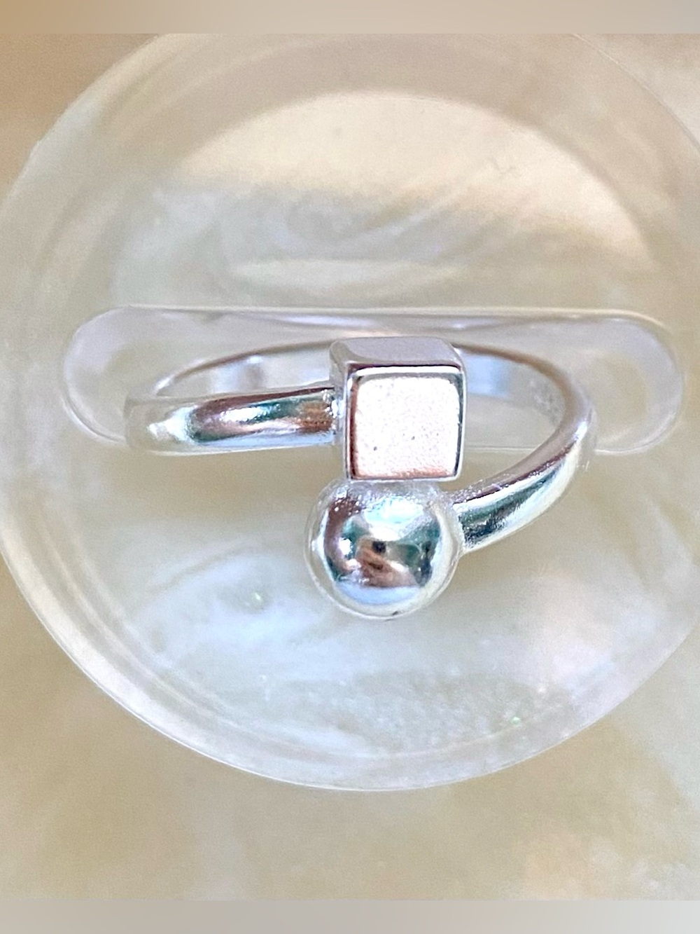 Silver Geometric Open Ring - Modern